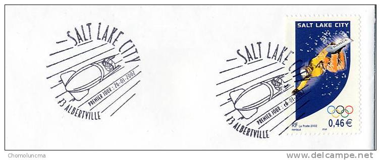 FRance FDC Bobsleigh Snow Board Olympic Winter Games Salt Lake City Albertville Special Cancellation - Hiver 2002: Salt Lake City