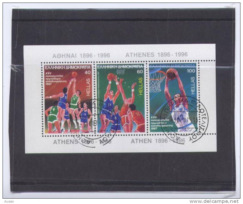 Grèce Greece Griekenland 1987 Yvertn° Bloc 6 (°) Oblitéré Cote 8,00 Euro Sport Basketball - Hojas Bloque