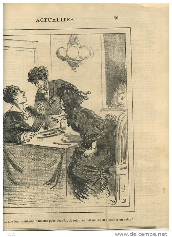 - "ACTUALITES" PAR CHAM . GRAVURE DU JOURNAL "LE CHARIVARI" . 2e 1/2 DU XIXe S. - Autres & Non Classés