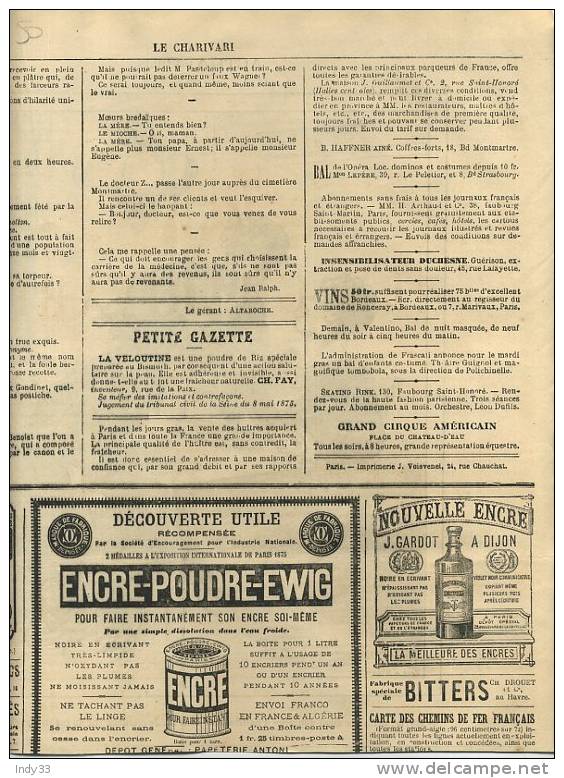 - "ACTUALITES" PAR CHAM . GRAVURE DU JOURNAL "LE CHARIVARI" . 2e 1/2 DU XIXe S. - Otros & Sin Clasificación