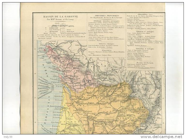 - BASSIN DE LA GARONNE . CARTE GRAVEE AU XIXe S. EN COULEURS SOUS LA DIRECTION DE DRIOUX ET LEROY - Cartes Géographiques