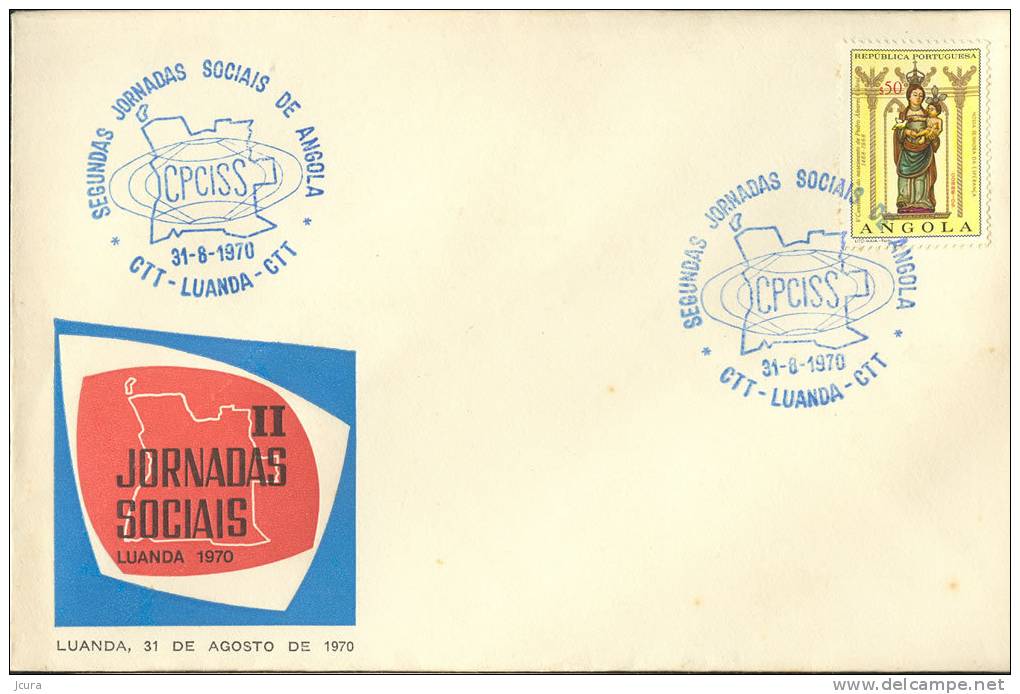 Angola 1970 Commemorative Postmark - Social Journeys - II Jornadas Sociais - Angola Map - Sonstige & Ohne Zuordnung