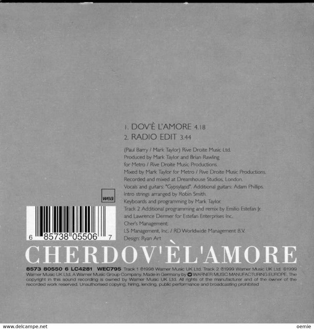 CHER  °   Dov'e L'amore     //   2 TITRES  CD SINGLE   COLLECTION - Autres - Musique Anglaise