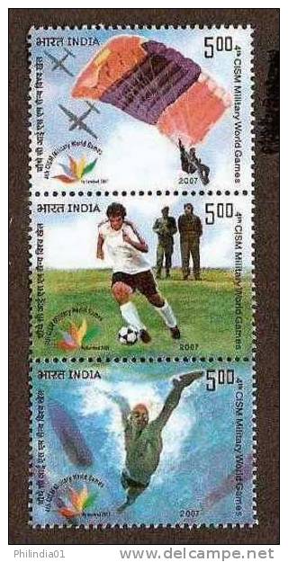 India 2007 CISM Military World Games, Diving, Football, Parachuting MNH - Immersione