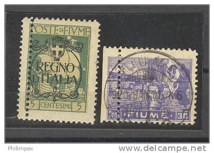 FIUME, 2 STAMPS MISPERFORATED, ONE HINGED, ONE USED - Fiume