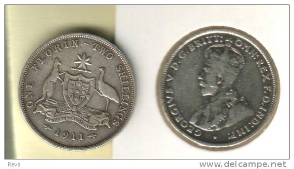 AUSTRALIA 1FLORIN EMBLEM FRONT KGV HEAD BACK 1911 AG SILVER SCARCE 1ST YEAR F CV$120  READ DESCRIPTION CAREFULLY !!! - Florin