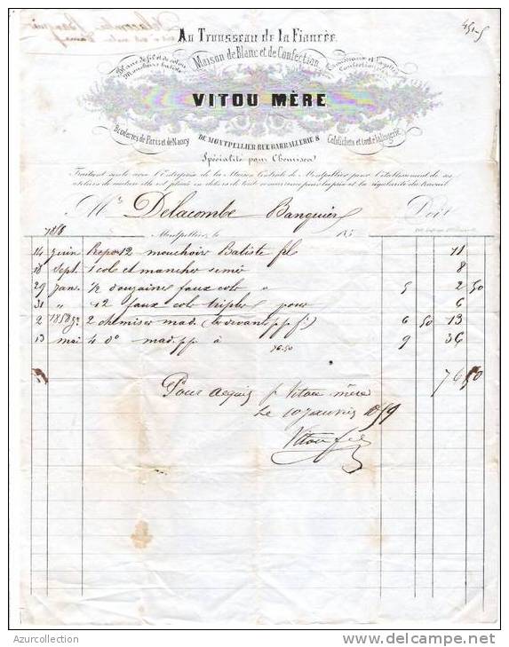 VITOU  TROUSSEAU....MONTPELLIER . 34 . 1850 - Other & Unclassified