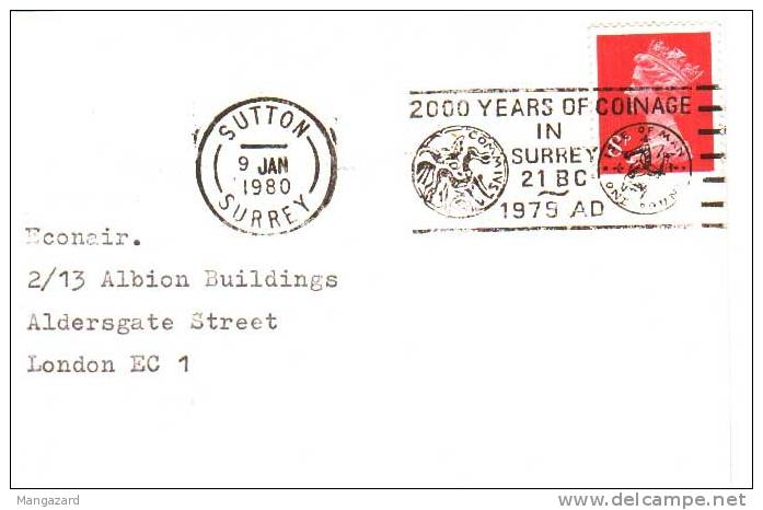 2000 YEARS OF COINAGE IN SURREY CANCELLATION/POSTMARK 1980 GB COVER - Münzen