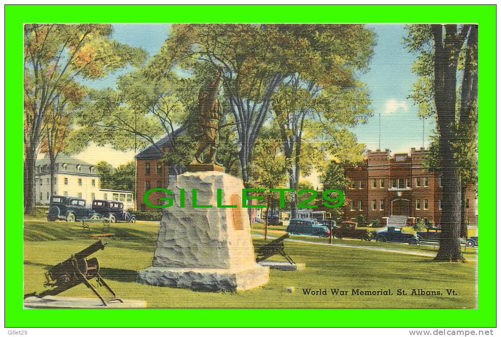 ST.ALBANS, VT - WORLD WAR MEMORIAL - ANIMATED WITH OLD CARS - RIVERSIDE PAPER CO - - Other & Unclassified