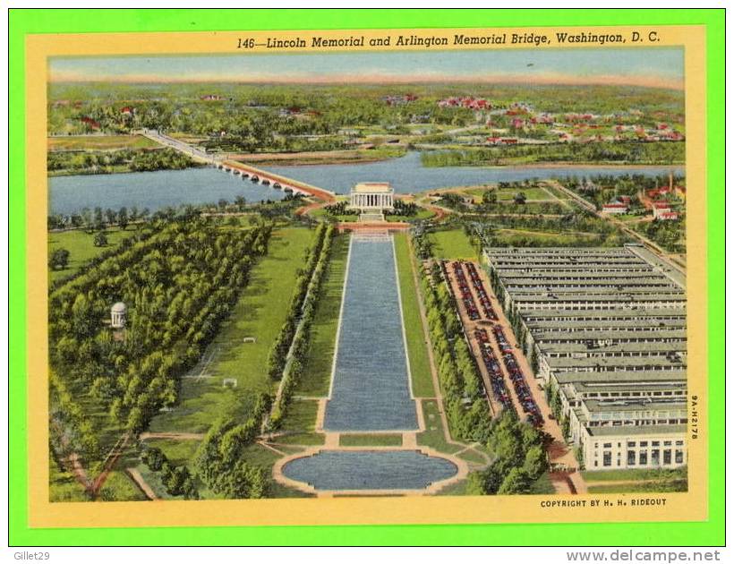 WASHINGTON, DC - LINCOLN MEMORIAL AND ARLINGTON MEMORIAL BRIDGE - H.H. RIDEOUT - - Washington DC