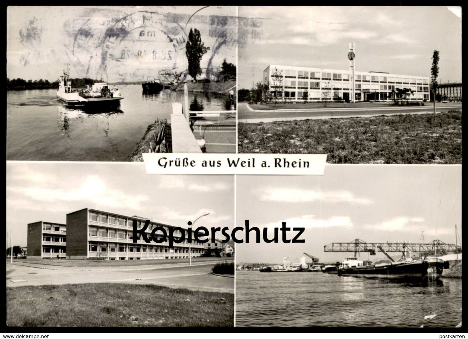 ÄLTERE POSTKARTE GRÜSSE AUS WEIL AM RHEIN Fähre Frachtschiff Cargo Ship Ferry Kran Crane Grue Postcard Ansichtskarte - Weil Am Rhein
