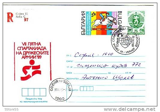 BULGARIA  / Bulgarie    1989 Friendly Armies Summer  Postal  Stationery + Cancelled Special (travel) - Hípica