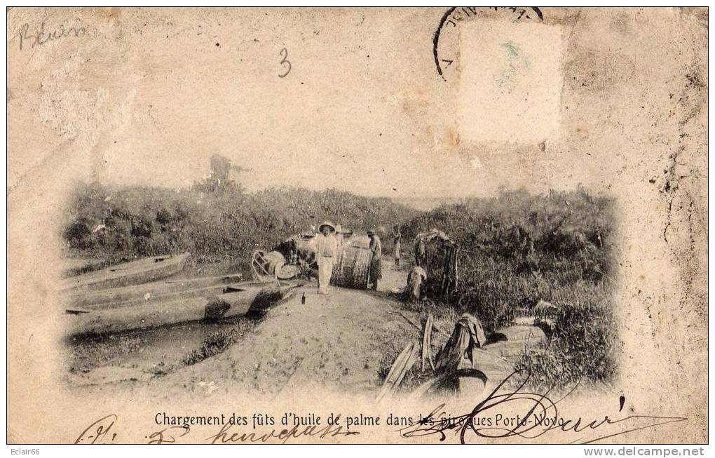 DAHOMEY-Porto Novo-- CP Précurseur 1905 Chargement Des Fûts D'huile De Palme Dans Les Pirogues - Dahomey