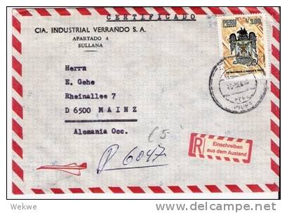 Per004/   PERU - Brief, Stadtwappen Trujillo 1986. Dt. R-Zettel Aus Dem Ausland - Peru