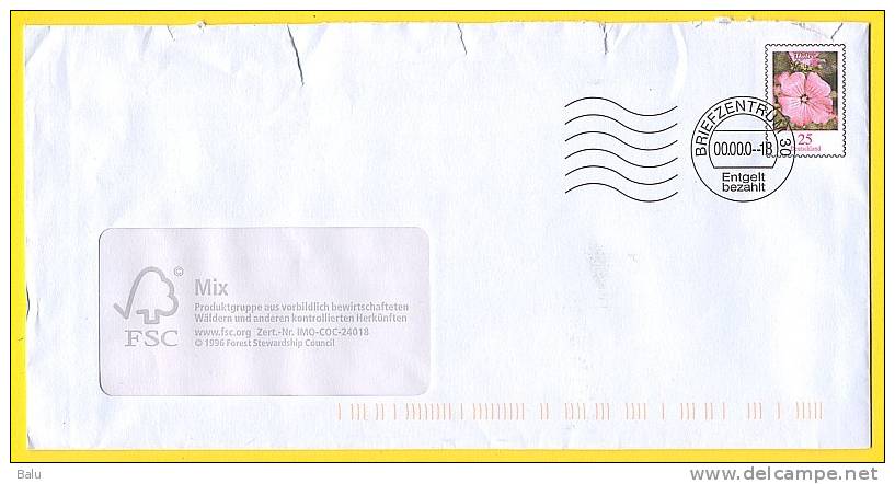Deutschland Ganzsache Dauerserie 25 Cents Malve Briefzentrum 30, Stempeldatum: 00.00.0 Entgelt Bezahlt - Enveloppes - Oblitérées