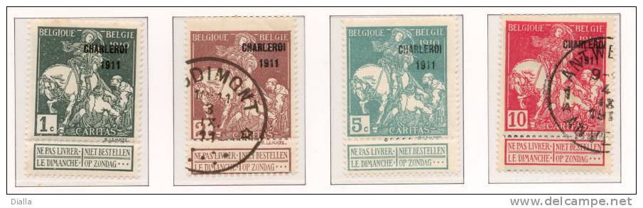 °1911 101-103-105-107 CARITAS CHARLEROI 1911 * MH & O, Cote € 39.50 - 1910-1911 Caritas