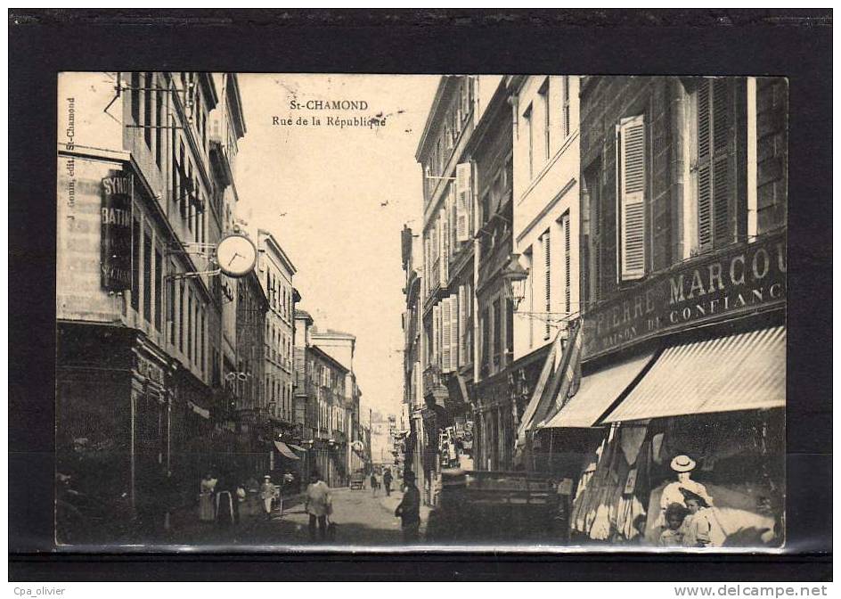 42 ST CHAMOND Rue De La République, Animée, Commerces, Ed ?, 1910 - Saint Chamond