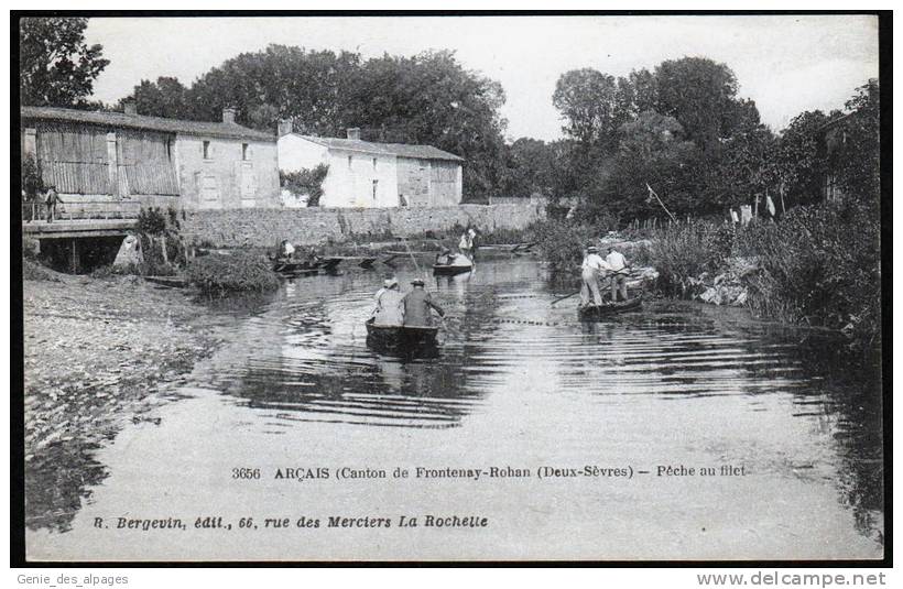 79 - Arçais, Deux Sèvres, Frontenay-Rohan, Pêche Au Filet, Animée, Barques, Ed Bergevin, Circulé 1922 - Frontenay-Rohan-Rohan