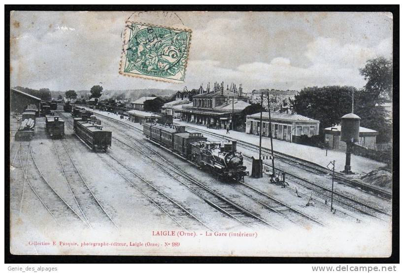 61 - L'AIGLE, Orne, La Gare (Intéreur) Trains, Wagons, Coll Pasquis 989, Dos Div, Voyagé - L'Aigle