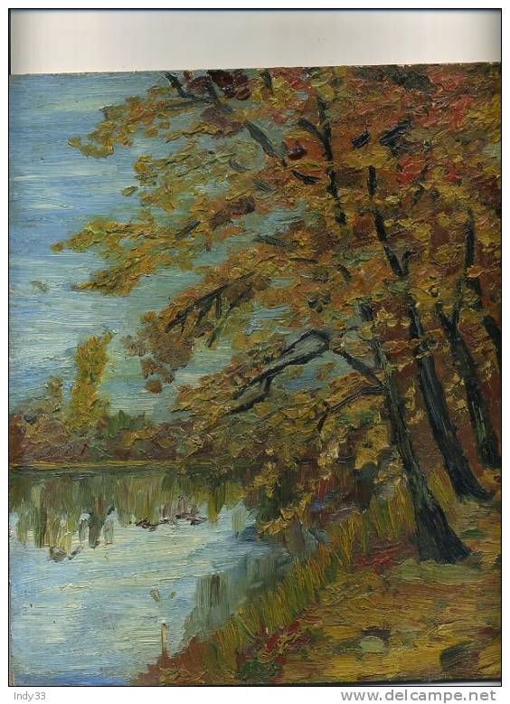 - ALLEE FORESTIERE AU BORED D'UN ETANG . HUILE SUR CARTON SIGNEE - Oils