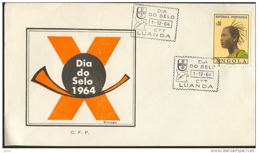 Angola 1964 Commemorative Postmark - Stamp Day - Angola Map And Escutcheon - Luanda Cover - Covers