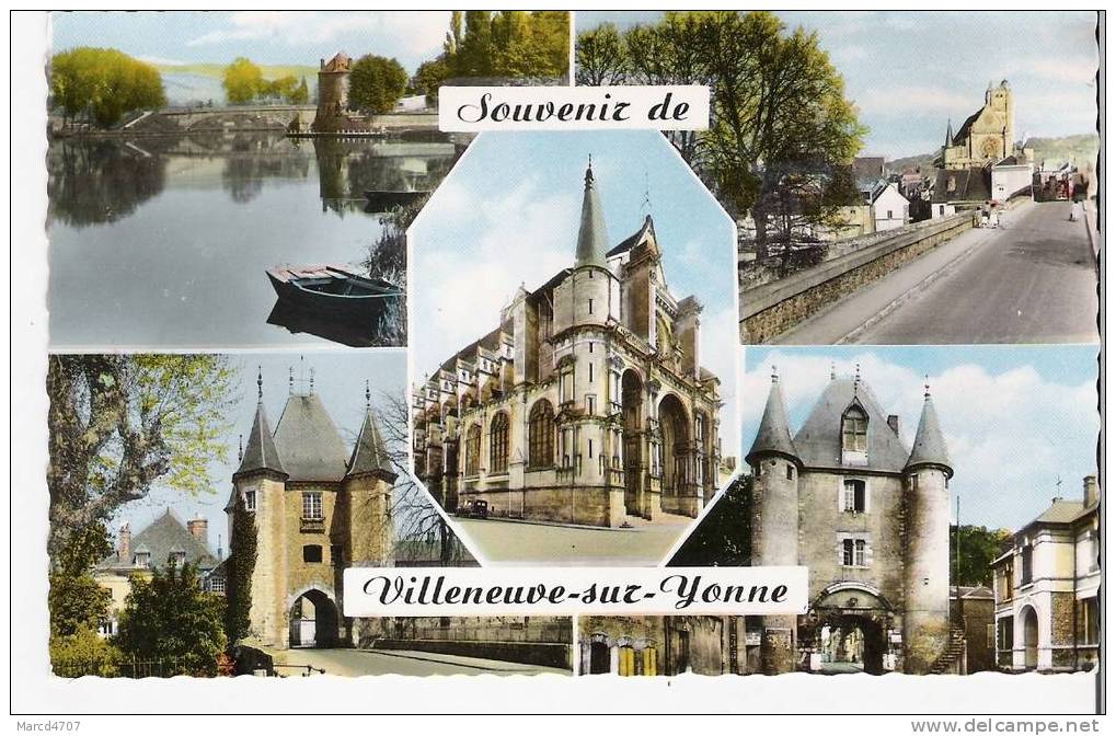 VILLENEUVE SUR YONNE Carte Multivues Porte De Joigny Le Pont Les Bords De L' Yonne Carte Dentelé - Villeneuve-sur-Yonne