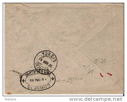 Por021  - PORTUGAL - /Luis 25 Reis 1885 Lisboa, Postablage Und Reouur. - Covers & Documents
