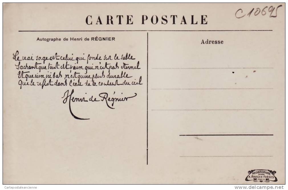 75017 Autographe Imprimé Henri De REIGNIER INONDATIONS 1910 QUAI CONTI PLACE INSTITUT / FLOOD CPINOND C10695 - Paris (17)