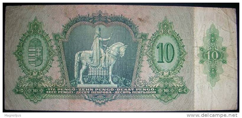 Paper Money,Banknote,Hungary,10 Pengo,1936.,dim.159x71mm. - Hungary