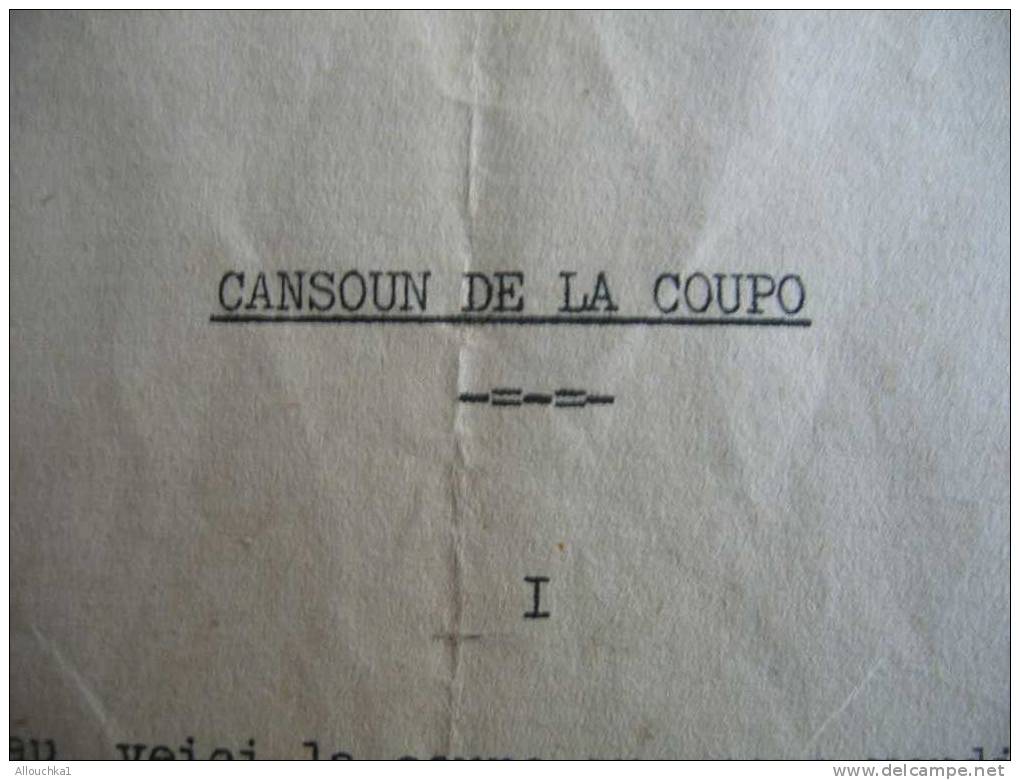 CANSOUN CHANSON DE LA COUPO EN PROVENCAL - Autres & Non Classés