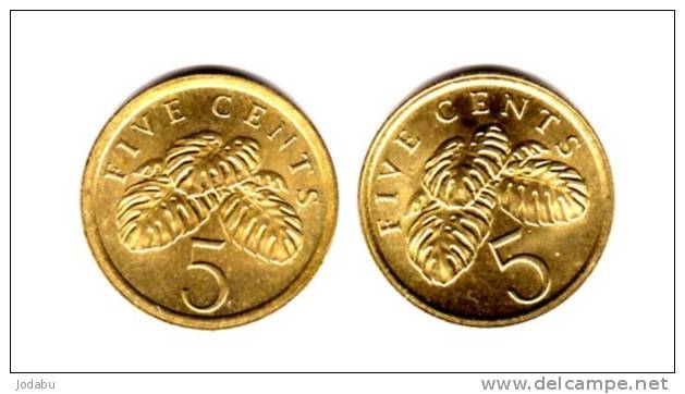 2  Piéces  De Singapour 5 Cents 1987-1989- - Singapore