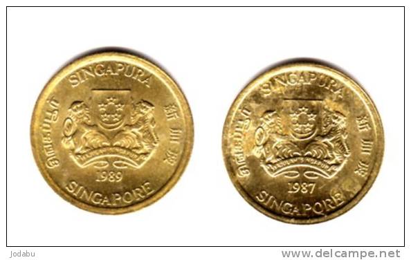 2  Piéces  De Singapour 5 Cents 1987-1989- - Singapour