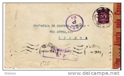 Por106/ Ponta Delgada 1941, 2 Zensurstpl.+Verschlussstreifen - Ponta Delgada