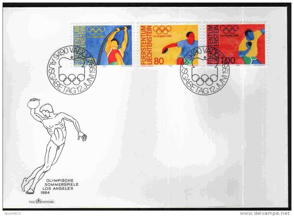 Fdc Liechtenstein 1984 Jeux Olympiques Ete 1984: Los Angeles Perche Lancer Poids Et Disque - Sommer 1984: Los Angeles