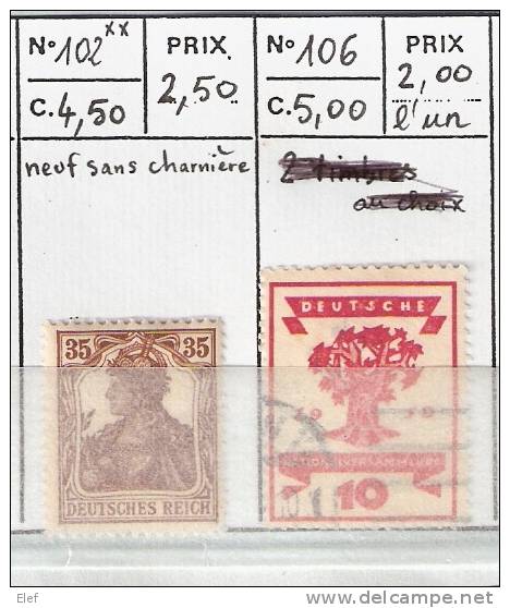 Allemagne, Empire , Yvert N° 58,72,75,89,91,obl. ,102 Neuf ** Et 106 Ob  Ensemble TB , Cote + 13 Euros - Usados