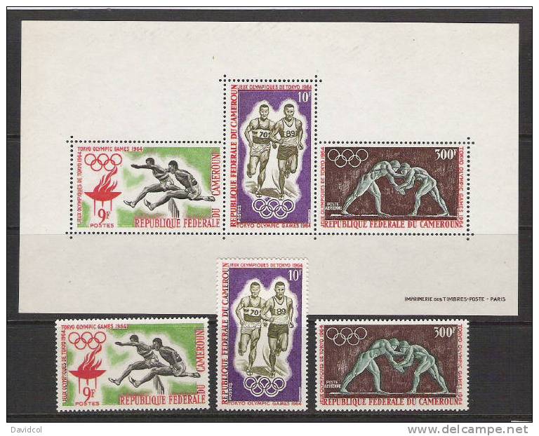 R115.-.CAMEROUN / CAMERUN . - SCOTT#: 403,404,C49- MNH- CV: 8 EUROS - OLYMPIQUES TOKYO`64/ OLYMPIC GAMES TOKYO´64 - Zomer 1964: Tokyo