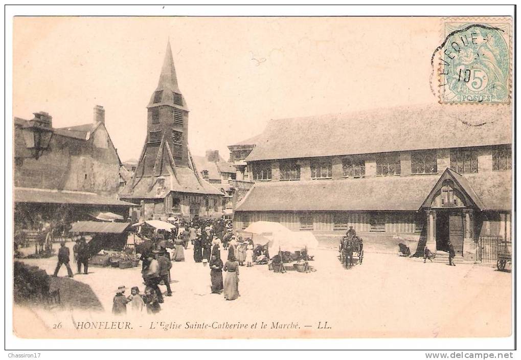 14 - HONFLEUR - L´église Sainte-Catherine Et Le Marché -   Animée -  Charrette Attelée - Marktplaatsen