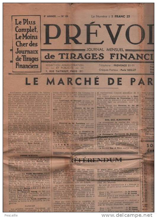 PREVOIR 20 DECEMBRE 1936 - FINANCES - MODE - FURONCLE - TITRES ET OBLIGATIONS - Informations Générales