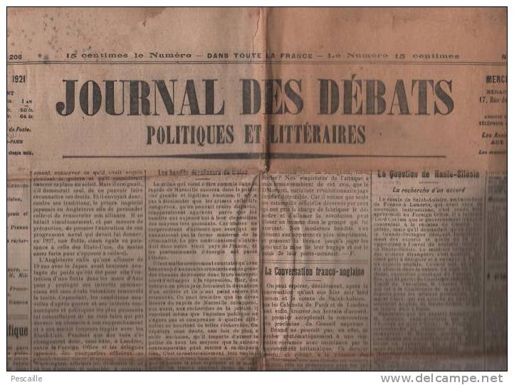 JOURNAL DES DEBATS 27 JUILLET 1921 - PACIFIQUE - CRIMINELS DE GUERRE - ANATOLIE - MAROC ESPAGNOL - LE HAVRE - CANADA ... - Informations Générales