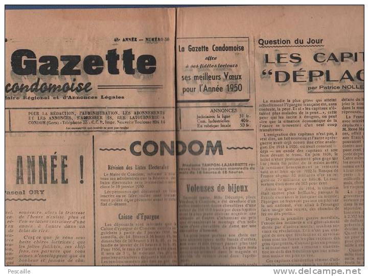 LA GAZETTE CONDOMOISE 31 DECEMBRE 1949 - CONDOM - PUBLICITES - Informations Générales