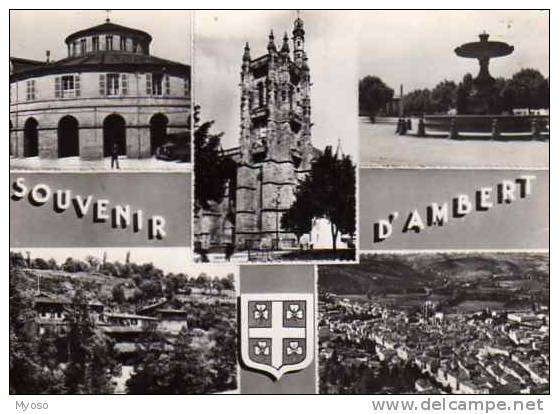 63 AMBERT Vue Aérienne L´Hotel De Ville Eglise St Jean Moulin A Papier Richard De Bas Fontaine Et Cours Des Allées - Ambert