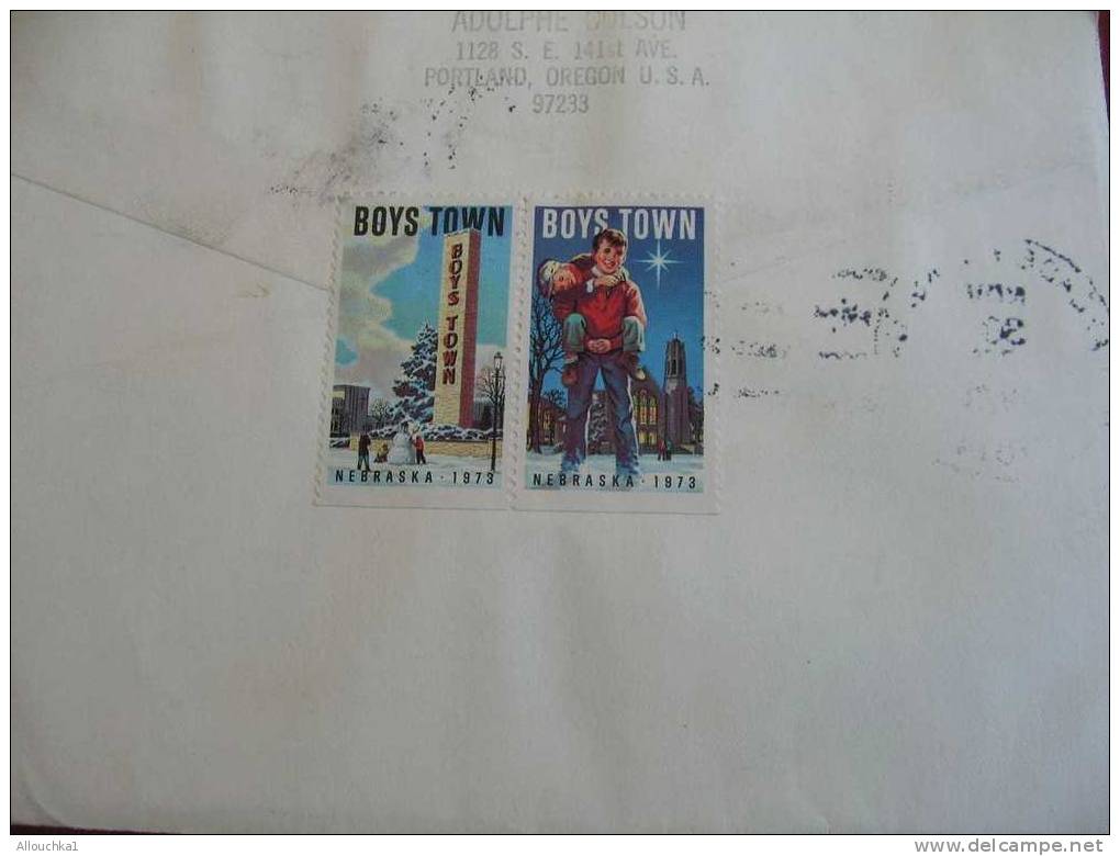 MARCOPHILIE LETTRE USA ETATS UNIS PORTLAND POUR MARSEILLE FRANCE 1973 + LABELS / VIGNETTES AU VERSO - Covers & Documents