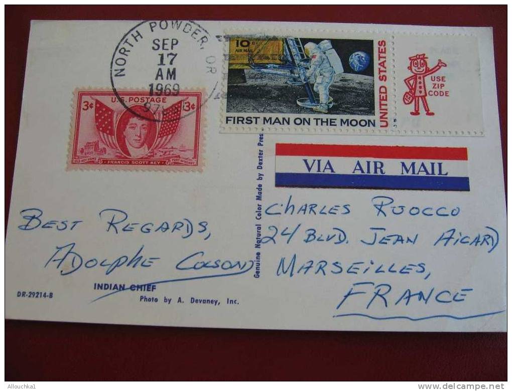 MARCOPHILIE LETTRE USA ETATS UNIS PORTLAND POUR MARSEILLE FRANCE 1964 + CP PHOTO D'UN CHEF INDIEN - Storia Postale