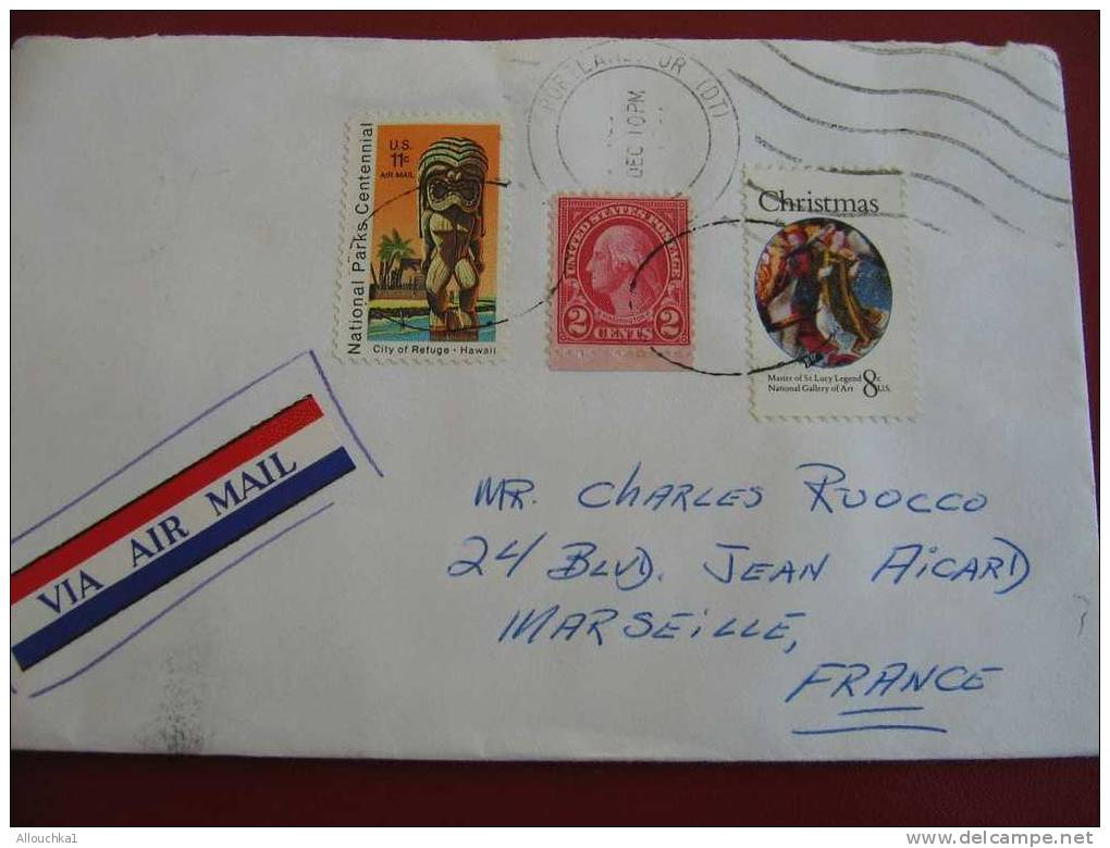 MARCOPHILIE LETTRE USA ETATS UNIS PORTLAND POUR MARSEILLE FRANCE 1972 + LABEL VIGNETTE AU VERSO - Brieven En Documenten