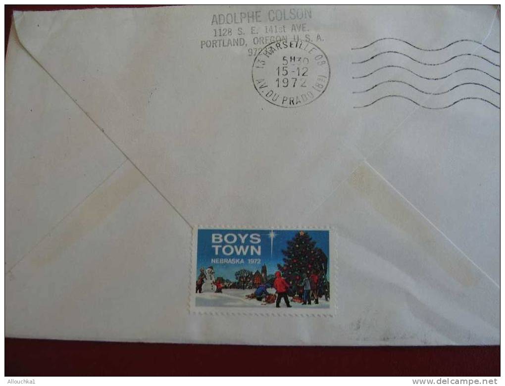 MARCOPHILIE LETTRE USA ETATS UNIS PORTLAND POUR MARSEILLE FRANCE 1972 + LABEL VIGNETTE AU VERSO - Lettres & Documents