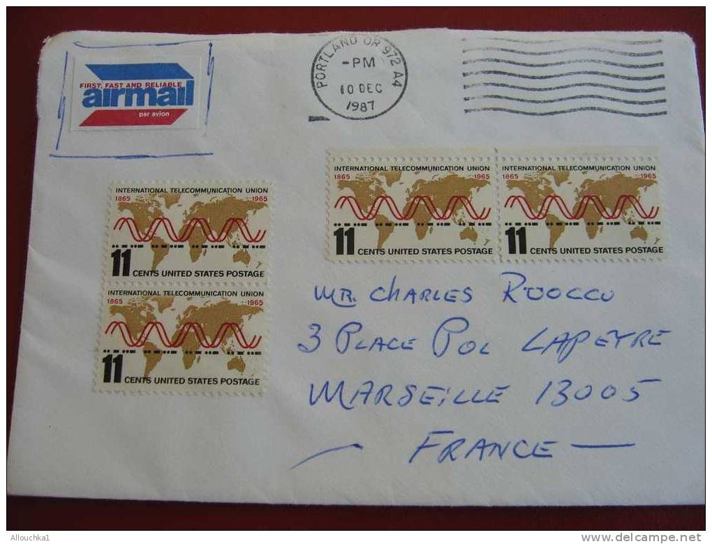 MARCOPHILIE LETTRE USA ETATS UNIS PORTLAND  POUR MARSEILLE FRANCE 1987 - Storia Postale