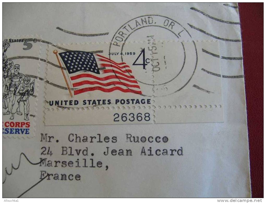 MARCOPHILIE LETTRE USA ETATS UNIS PORTLAND   POUR MARSEILLE FRANCE 1959 - Brieven En Documenten