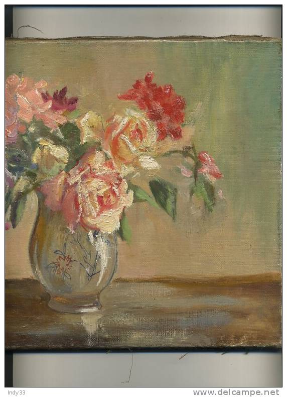 - BOUQUETS DE ROSES DANS UN VASE . HUILE SUR TOILE SIGNEE CH. CASSIN 19-5-47 - Oelbilder