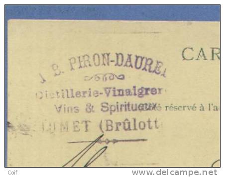 Entier Met Cirkelstempel JUMET En Privestempel "DISTILLERIE - VINAIGERIE / VINS & SPIRITUEUX" - 1893-1907 Armoiries