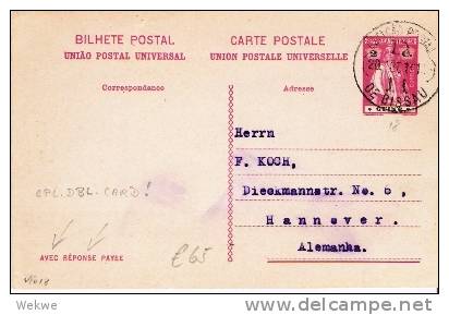 Por166/   - PORTUG. GUINEA - P 18, Schnitterin 2 C.Doppelkarte 1914 Nach Hannover - Portuguese Guinea